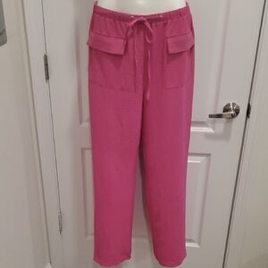 Relaxed Drawstring Wide-Leg Pants in Bright Pink
